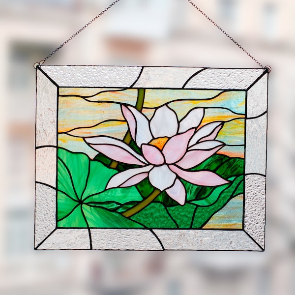 Stained glass panel lotus flower window hangings mom gift Custom stained glass panel lotus flower gift for Mother's Day