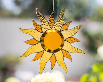 Stained glass Sun suncatcher window hangings Home decor Beveled glass centre Gift for friend
