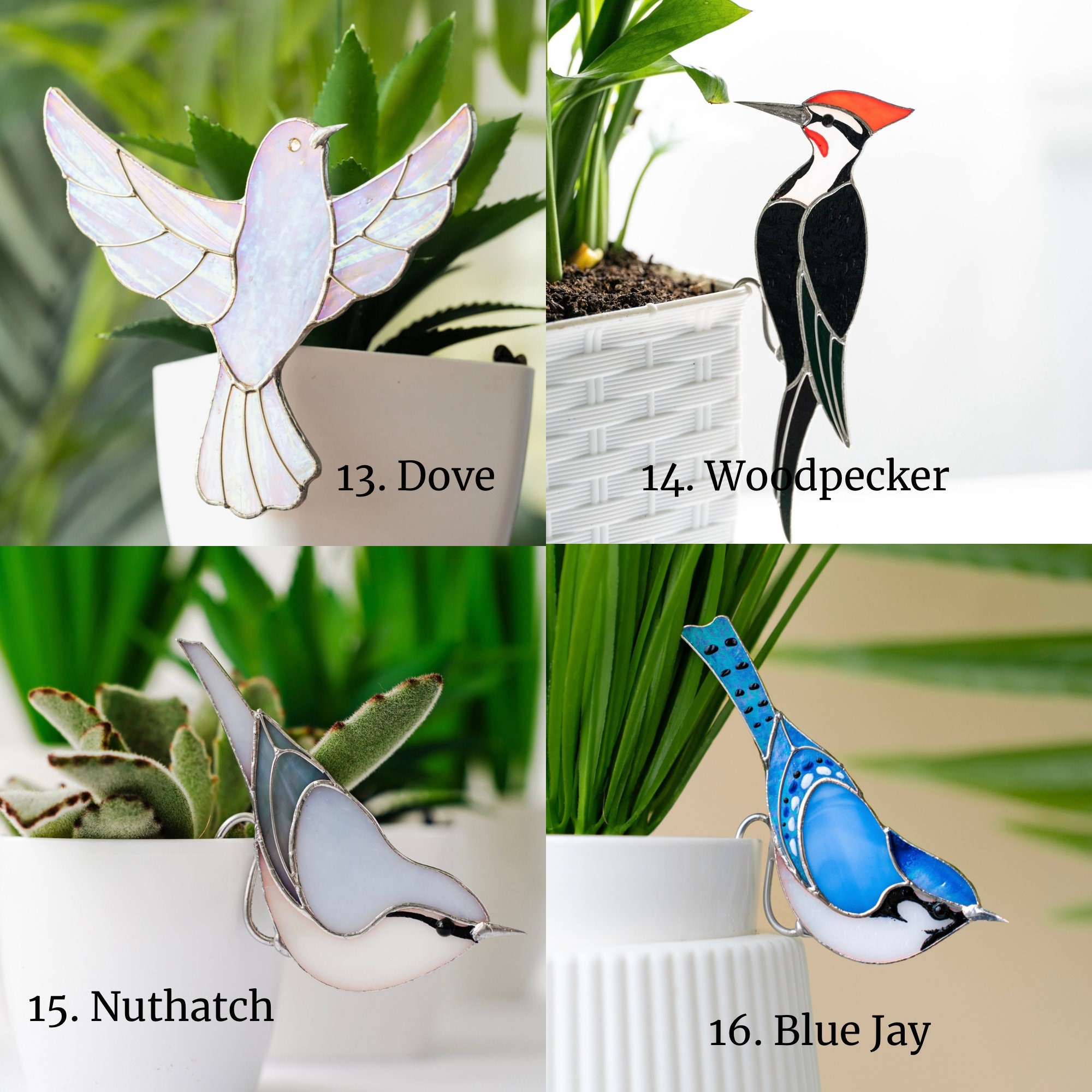 Stained glass Blue Jay Bird Suncatcher Stained glass planter decor 50th birthday gift for women Unique handmade gift Home Plant Dicoretion