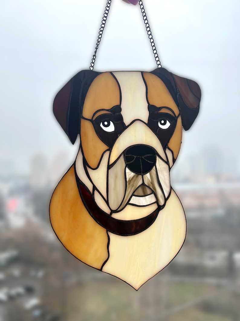 Stained glass dog portrait Custom stained glass Stained glass pet portrait from photo image 7