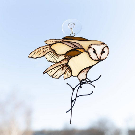 PLIGREAT Attrape-Soleil Hibou Vitrail Suspendu - Ornement Coloré Pour Fenêtre, Salon Et Chambre, Décoration Murale