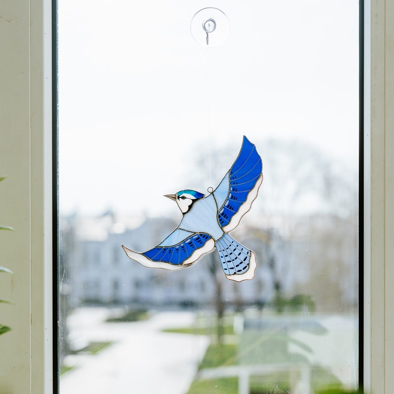 Stained glass suncatcher Blue Jay window hangings Original art Christmas gift image 8