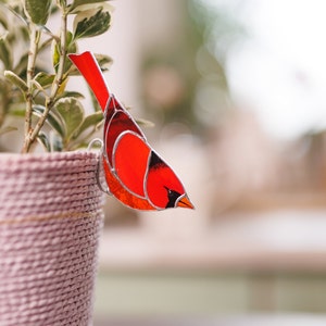 Stained glass Red cardinal planter decor Gift for mom Bird lover gift Mother's Day gift Farmhouse decor image 8