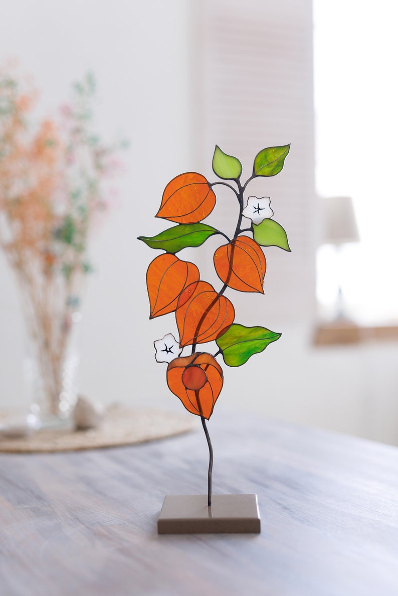 Stained Glass Table Decor Glass Flower Physalis Modern Decor Etsy