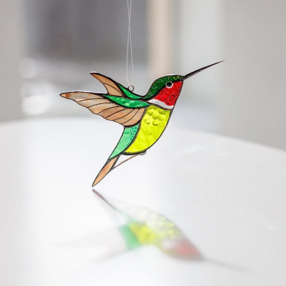 Stained Glass Hummingbird Suncatcher: Colorful Window Hanging, Bird Lover Gift for Mom