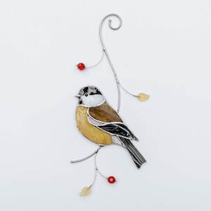 Chickadee bird Window hangings stained glass suncatcher Bird lover gift Home decor ornaments Gift for father Christmas gift image 3