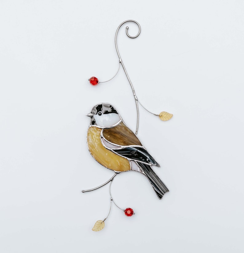 Chickadee bird Window hangings stained glass suncatcher Bird lover gift Home decor ornaments Gift for father Christmas gift image 3