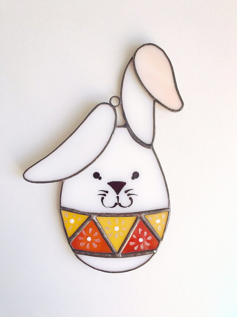 Suncatcher Stained Glass Easter Bunny Easter Eggs Window Etsy