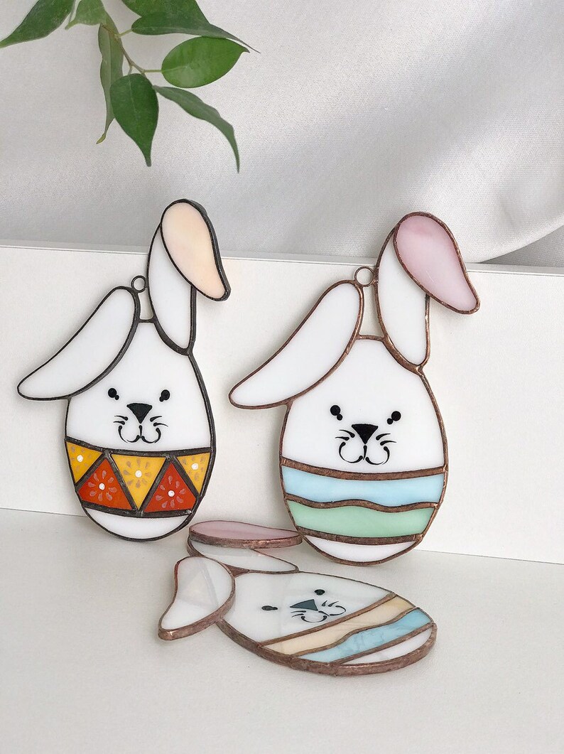 Easter Bunny gift suncatcher from stained glass easter gift | Etsy