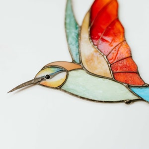 Suncatcher vogel glas-in-lood Bijeneter glazen vogel Verzamelbaar kunstdecor Cadeau voor Kerstmis afbeelding 5