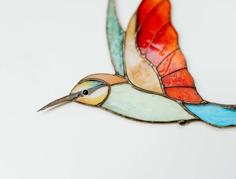 Suncatcher vogel glas-in-lood Bijeneter glazen vogel Verzamelbaar kunstdecor Cadeau voor Kerstmis afbeelding 5
