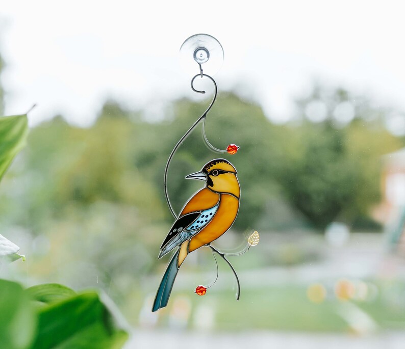 Suncatcher Mockingjay bird on branch Stained glass window hanging Bird lover gift for Mom image 5