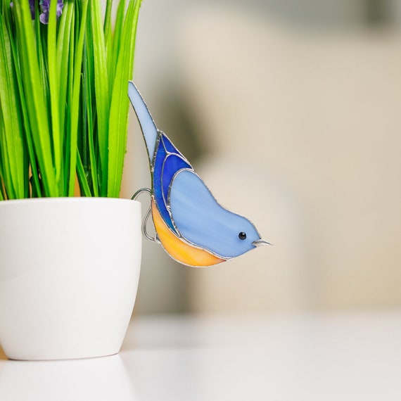 Bluebird Stained Glass Suncatcher Home Planter Decor Gift for Friend Personalized Mother's Day present