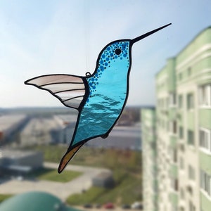 Hummingbird stained glass suncatcher window hanging gift for mom, sister, anniversary, home decor, Christmas gift image 3