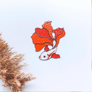 Stained Glass Betta Fish Suncatcher: Siamese Fighting Fish Window Hanging Mother's Day Gift Red Fish # 2