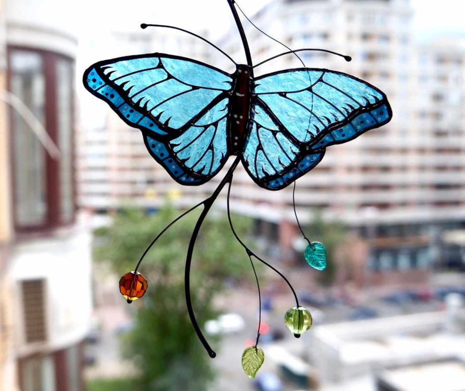 Blue Butterfly Stained glass suncatcher window hanging Mothers Etsy