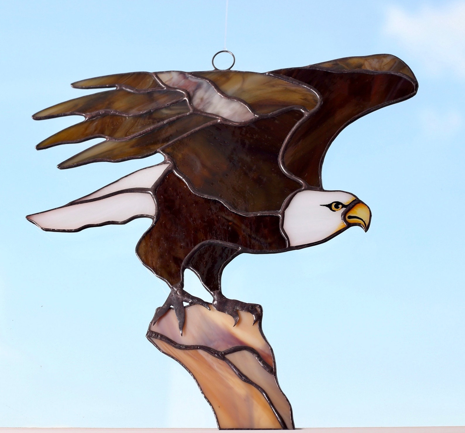 Bald Eagle Stained Glass Bird Suncatcher Window Hanging Decor Etsy
