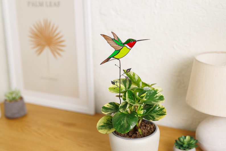 Stained glass Hummingbird 2 in 1 Pot stake and Table decor Gift for mom Ready to ship Gift for Christmas image 5