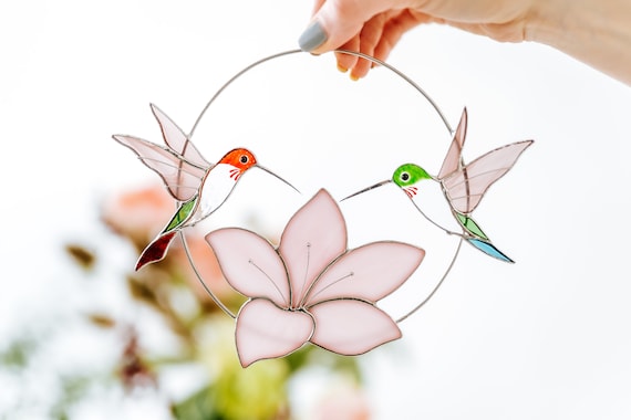 Stained Birds On Branch Desktop Ornaments 2023 New Hummingbird