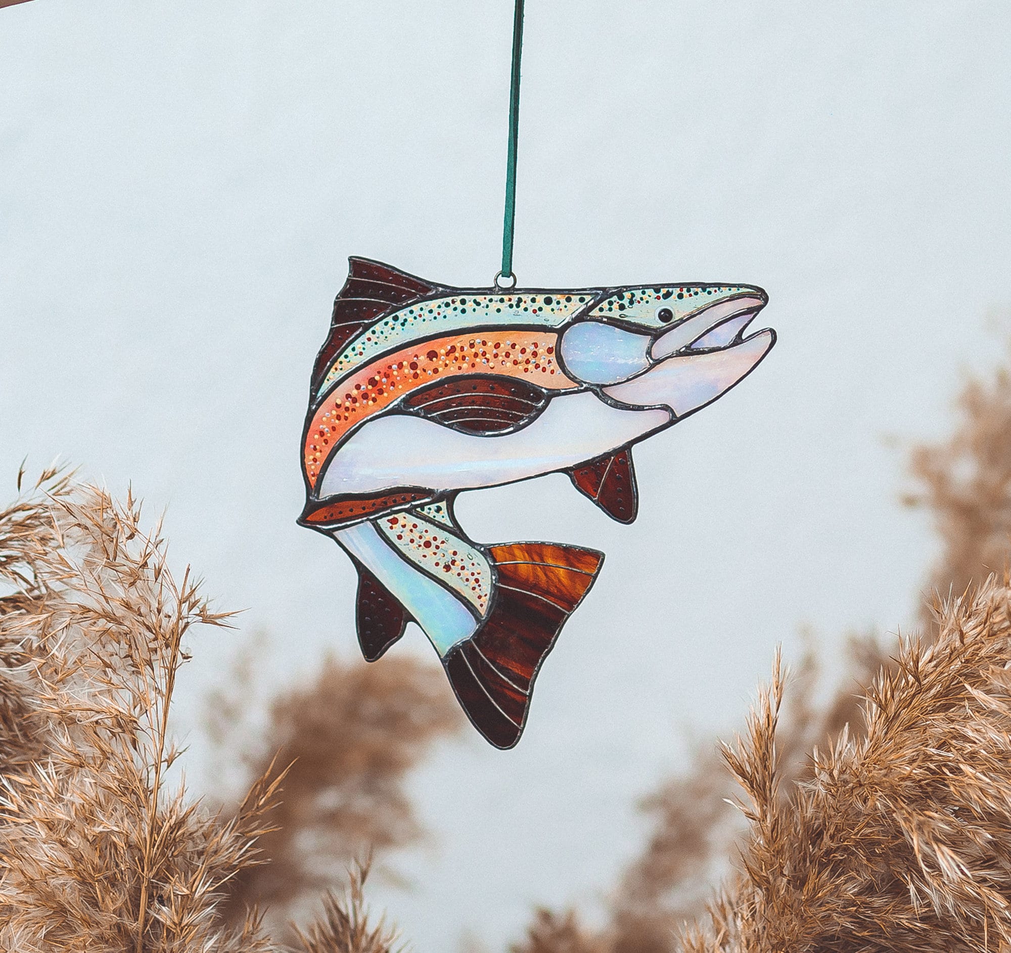 Trout Fish Suncatcher Stained Glass Window Hanging Fisherman Etsy