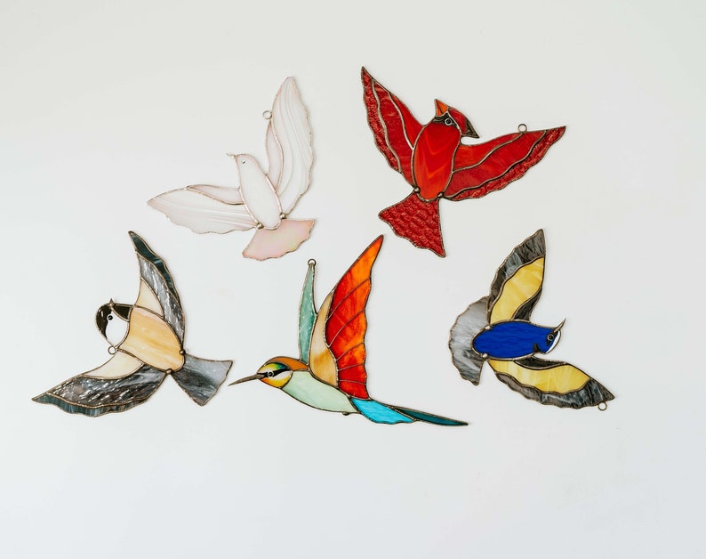 Suncatcher vogel glas-in-lood Bijeneter glazen vogel Verzamelbaar kunstdecor Cadeau voor Kerstmis afbeelding 10