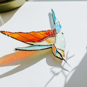 Suncatcher vogel glas-in-lood Bijeneter glazen vogel Verzamelbaar kunstdecor Cadeau voor Kerstmis afbeelding 8