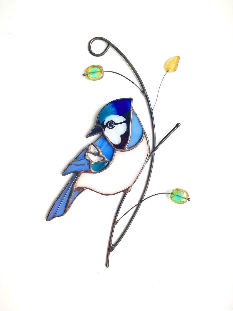 Blue Jay stained glass bird suncatcher anniversary gift ...