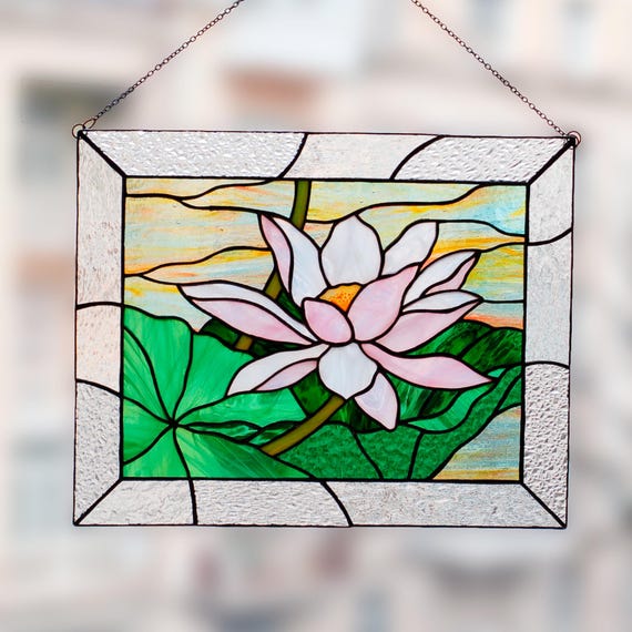 Lotus Flower Stained Glass Panel: Handmade Home or Office Decor - Etsy