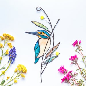 Kingfisher Stained glass suncatcher Stained glass window hanging custom stained glass gifts Christmas gift idea for mom image 3