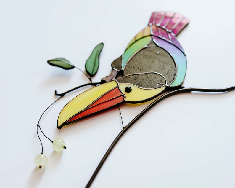 Stained Glass Toucan Bird on Stone Stand Home Decor Bright Etsy
