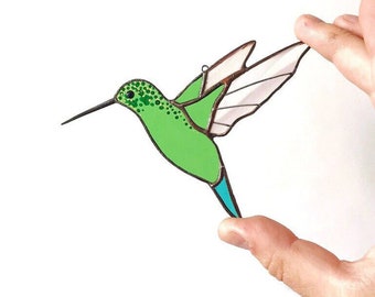 Hummingbird stained glass suncatcher Stained glass decor Modern stained glass bird lover gift