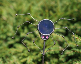 Spider stained glass Halloween decor Stained glass window decoration Stained glass bat table decor Plant stake spider