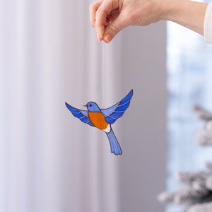 Stained glass window hangings Blue bird suncatcher Stained glass ornaments Christmas tree decor Gift for mother image 6