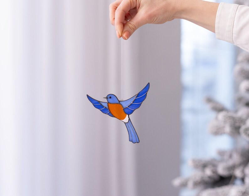 Stained glass window hangings Blue bird suncatcher Stained glass ornaments Christmas tree decor Gift for mother image 6