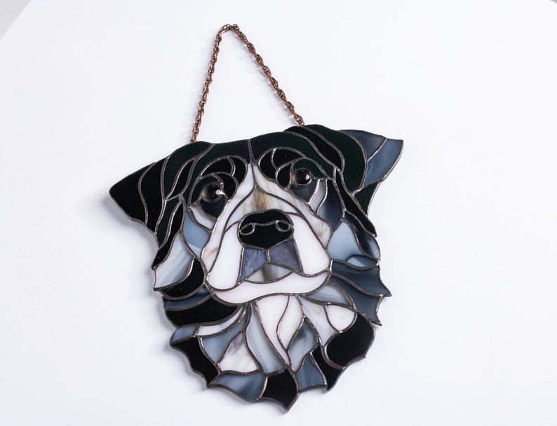 Stained glass Dog portrait Pet lover gift Window hangings custom stained glass image 9
