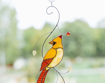 Sizavi Buntglas-Sonnenfänger 'Roter Kardinal' | Handgefertigte Fensterdekoration Mit Saugnapf | Geschenk Für Naturliebhaber