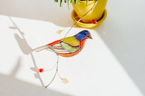 Stained Glass Suncatcher Painting Bunting Bird Stained Glass Window  Hangings Mothers Day Gift 