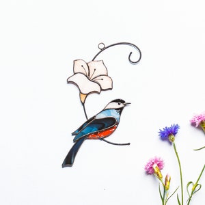 Thrush Bird Suncatcher, Stained Glass Bird Window Hanging, Bohemian Nursery Decor, Indoor Ornaments, Birthday gift for Mom image 9
