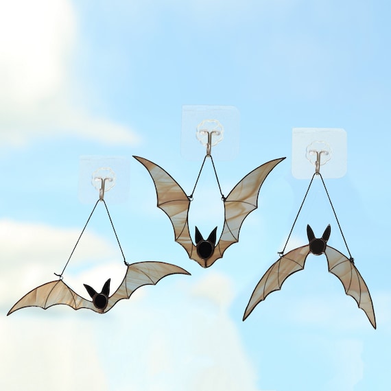 ハロウィンに　ステンドグラス　モビール(コウモリ、おばけ、黒猫) ハロウィンに ステンドグラス モビール(黒猫、魔女、おばけ