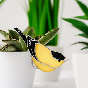 Stained glass Goldfinch bird Cute pot decor Small planter decoration Mother's day gift decor for small plants for shelf image 8