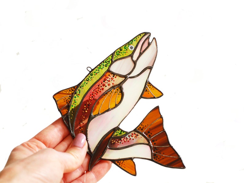 Trout fish suncatcher stained glass window hanging fisherman Etsy
