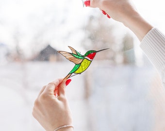 Stained Glass Hummingbird Suncatcher – 10 Inch Real Glass, UV Printed | Colorful Window Hanging For Home, Garden, Patio Decor, Gift For Bird Lovers