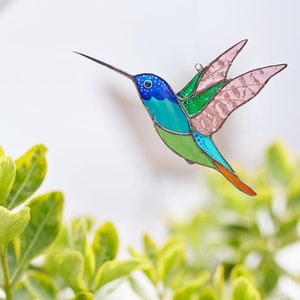 Colibrí vidrieras suncatcher Bird decoración ventana colgantes sun catcher Regalo para mamá Decoraciones de ventanas Azul