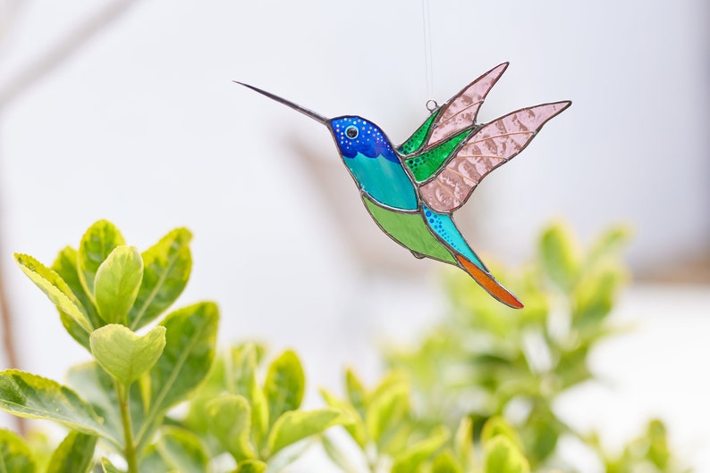 Colibrí vidrieras suncatcher Bird decoración ventana colgantes sun catcher Regalo para mamá Decoraciones de ventanas Azul