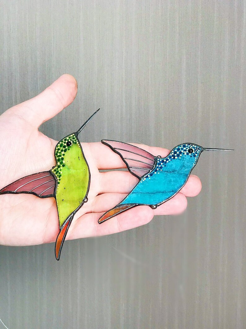 Hummingbird stained glass suncatcher window hanging gift for mom, sister, anniversary, home decor, Christmas gift image 8