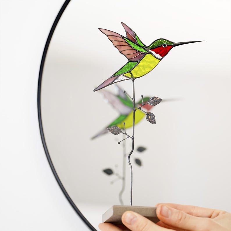 Stained Glass Rubythroated Hummingbird Suncatcher Table Decor Bird