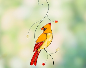 Red Cardinal Stained Glass Suncatcher, Cardinal Window Hanging