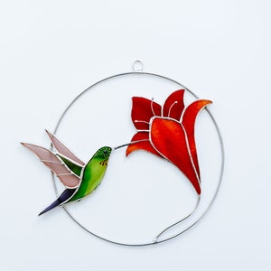 Stained glass Hummingbird window hangings Home decor modern Gift for women Mothers Day Gift image 3