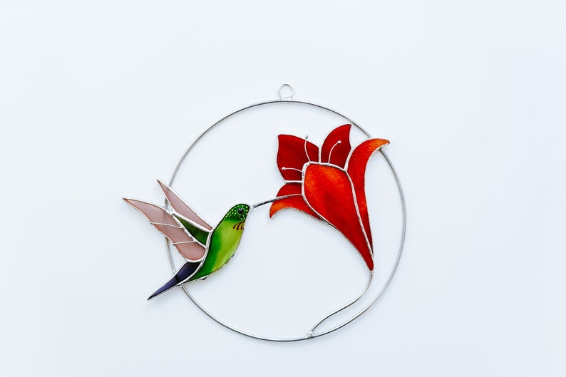 Stained glass Hummingbird window hangings Home decor modern Gift for women Mothers Day Gift image 3