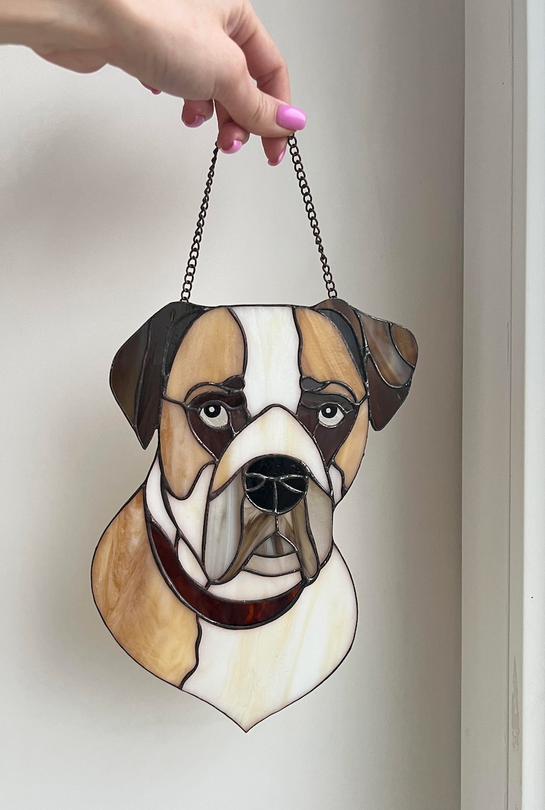 Stained glass dog portrait Custom stained glass Stained glass pet portrait from photo image 6